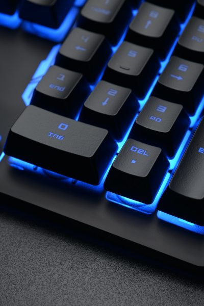 Black keyboard on the dark office desk